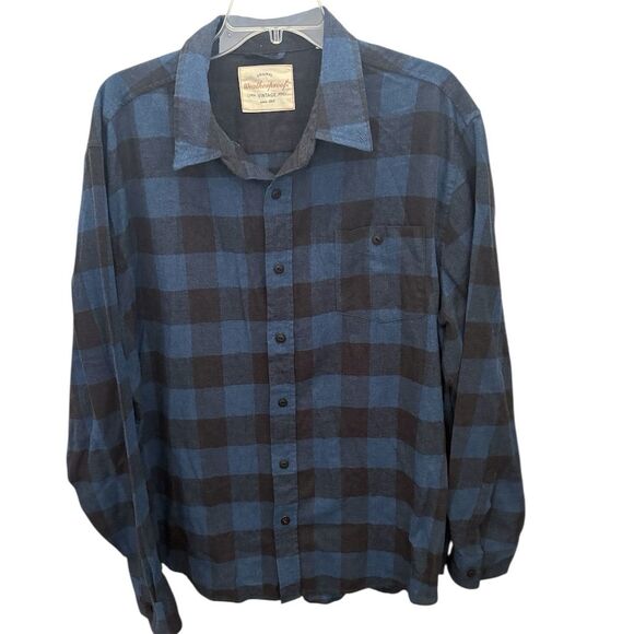 Weatherproof Vintage Unisex‎ Blue Plaid Flannel Long Sleeve Button-Up Shirt M - Picture 1 of 5